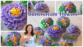 Piping Buttercream Flowers on Cupcakes [upl. by Arakaj88]