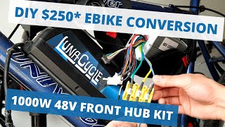 DIY CHEAP 250 Amazon eBike Conversion Tutorial  1000W 48V Front Hub Kit TORQUE ARMS SUGGESTED [upl. by Emor]