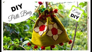 DIY Potli Bag  How to make a Potli Bag Batua at home  Pompoms amp Tassels [upl. by Cirtemed]