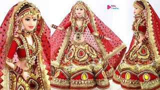 Designer Lehenga Making For BarbieDIY Bridal Costume amp Jewellery For BarbieBridal Doll Decoration [upl. by Mapes]