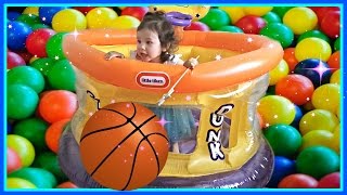 Baby Basketball Kids Transform Toy Spiders Into Colored Balls  HUGE Inflatable Sports Toy BallPit [upl. by Eniamej]