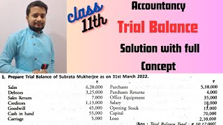 1  Trial Balance  Question with solution  Full Concept [upl. by Maryly]