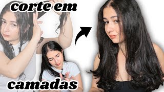 CORTANDO CABELO SOZINHA EM CAMADAS sem base em quotVquot [upl. by Kennie528]