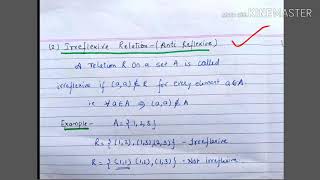 Types of relations  Reflexive and Irreflexive  lecture14discrete mathematics [upl. by Regni]