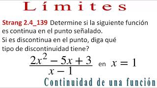 Continuidad de una función DISCONTINUIDAD en un PUNTO Strang 24139 Cálculo21 [upl. by Raffarty]