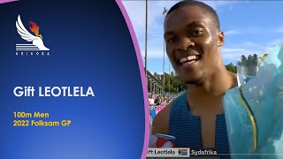 Gift Leotlela  wins 100m 1022s 2022 June 12 Folksam GP Sollentuna [upl. by Ruth878]