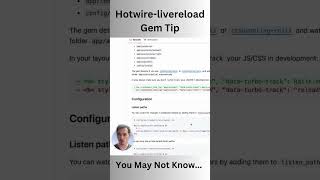 Hotwirelivereload Gem Tip Shorts rails webdesign coding rubyonrails hotwire [upl. by Stephania]