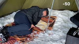 EXTREME Winter SNOW STORM 50C WINTER CAMPING WINTER STORM hits HOT tent FREEZING wind [upl. by Garling]