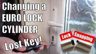 How to change a Euro Lock Cylinder WITHOUT THE KEY  Snapping a lock and replacing the barrel [upl. by Leuams]