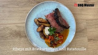 BBQ Master RezeptideeSchwiizerdütsch Black Angus Ribeye Bratkartoffeln Ratatouille [upl. by Ormond740]