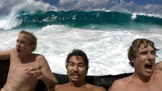 Couch Surfing Giant Shorebreak  Jamie OBrien [upl. by Nehtiek]