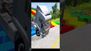 Double Flatbed Trailer Truck vs Speed Bumps  Train vs Cars  BeamNG Drive 744 shorts beamng [upl. by Ardien]