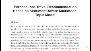 Personalized Travel Recommendation Based on Sentiment Aware Multimodal Topic Model [upl. by Sirhc]