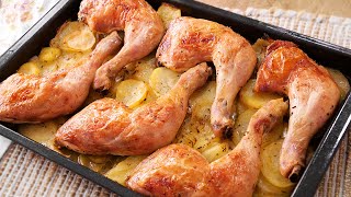 Pollo al Horno Asado con Patatas y Cebolla  Receta muy Fácil Económica y Abundante [upl. by Annoiek]