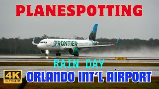 4K ORLANDO INTL AIRPORT 21824 STORMY RAIN DAY landing aviation new plane travel mco [upl. by Mechling]