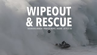 Wipeout amp Heroic Rescue  Raw Footage  Nazaré Portugal  20190206 Surf Big Waves 4K [upl. by Zachar]