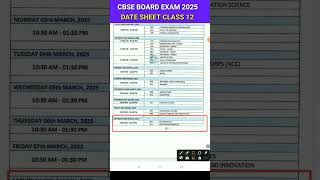 CBSE BOARD EXAM 2025 DATE SHEET CLASS 12 [upl. by Nosned]