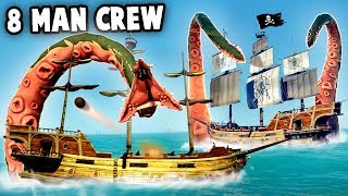 8 MAN CREW vs KRAKEN vs Skeleton Fortress Sea of Thieves or Sea of FRIENDS Best Treasure Loot [upl. by Andre]