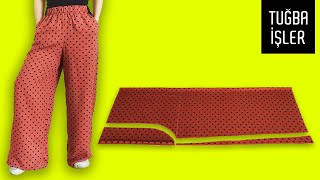 Very Easy Summer Palazzo Trousers Cutting and Sewing  Tuğba İşler [upl. by Heall248]