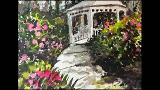 How I Painted Kanapaha Botanical Gardens as a Watercolor Painting on a Greeting Card [upl. by Yruama192]