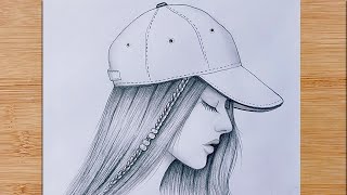 How to draw a girl wearing cap Easy  Pencil Sketch for beginners  bir kız nasıl çizilir [upl. by Mayap]