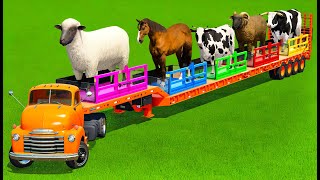 LOAD SHEEPS HORSESCOWS BULLS RAMS amp TRANSPORT WITH FORD TRUCK  FS22 [upl. by Skiba179]