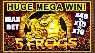 HUGE MEGA WIN  FIVE FROGS SLOT  MAX BET BONUS SUPER GAMESRETRIGGER  Slot Machine Bonus [upl. by Lugo]