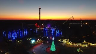 Drone view of Six Flags Holiday in the Park light display [upl. by Luebke]