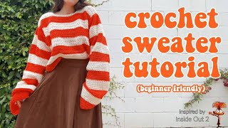 Crochet Striped Sweater Tutorial │ Beginner Friendly Inside Out 2 ANXIETY Inspired Sweater [upl. by Leamiba]