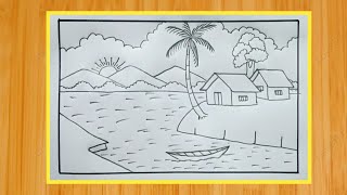 gramer drisso drawing  gaon ka chitra ka drawing  village scenery drawing for beginners [upl. by Ahsilac]