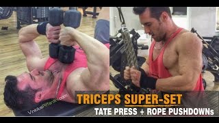 TRICEPS SUPER SET TATE PRESS  ROPE PUSHDOWNS [upl. by Baum299]