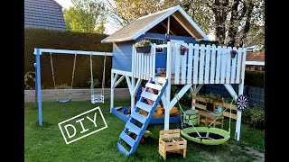 DIY Kinderspielhaus  Stelzenhaus  Matschküche  Sandkiste und Schaukeln selber bauen [upl. by Annabelle]