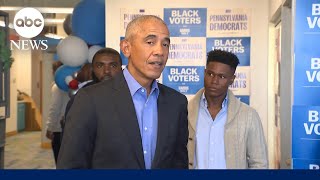 Obama rips Trump chides Black men over excuses for not voting for Harris [upl. by Suciram253]