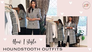 HOW I STYLE HOUNDSTOOTH OUTFITS  ZARA HOUNDSTOOTH BLAZER COAT OUTFITS [upl. by Jarrid]