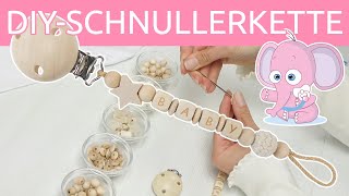 Bastelanleitung Schnullerkette mit Namen aus naturbelassenen Holzperlen mit Häkelperle ♡ DIY [upl. by Sihtam]