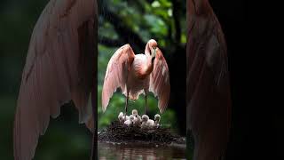 Mother Flamingo Covers Her Chicks from Heavy Rain mother birds flamengo flamingo [upl. by Sigvard]