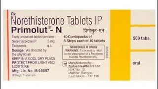 Primolut N Tablet Use Dose Side Effects and Price in Hindi  Norethisterone [upl. by Ahsatel735]