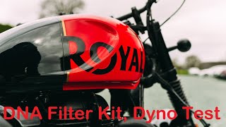 Free flow DNA air filter setup worth it Dyno test 350 Royal Enfield Hunter Meteor Classic [upl. by Ingamar]