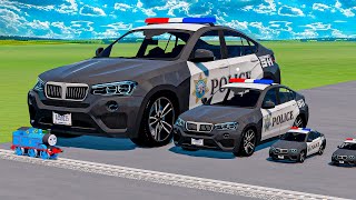 Big amp Small Police Cars Bmw  Police Truck Rescue Cars vs Thomas Trains  BeamNGdrive [upl. by Tama]