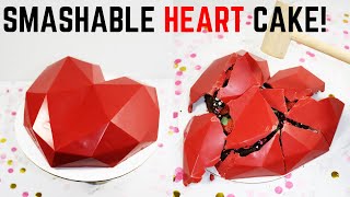 SMASHABLE HEART CAKE  ORIGINAL VIDEO  How to make breakable chocolate heart valentine pinata cake [upl. by Llenaej316]