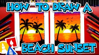 How To Draw A Beach Sunset  Blending Gel Crayons [upl. by Annoed]