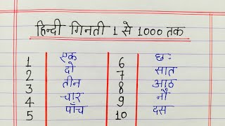 हिंदी गिनती 1 से 1000 तक  Hindi counting 1 to 1000  Hindi ginti 1 se 1000 tak [upl. by Leduar992]