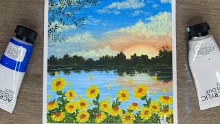 Most Beautiful Sunflower 🌻 Field in The Morning  Acrylic Painting for Beginners [upl. by Clarabelle]