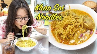 KHAO SOI NOODLES at Or Tor Kor Market in Bangkok Thailand [upl. by Ettenahc946]