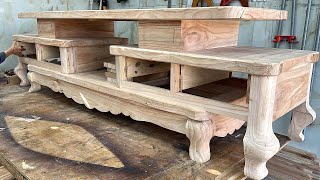 Creative Woodworking Project Techniques TV Shelf Design With Extremely Unique Curved Wood Slats [upl. by Salman825]