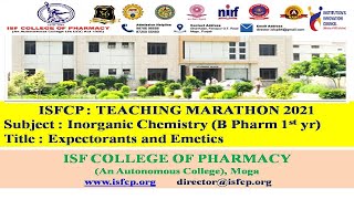 Lecture 1  Inorganic Chemistry  Module IV  Expectorants and Emetics  BPharm  Dr Vivek Asati [upl. by Ahtamas339]