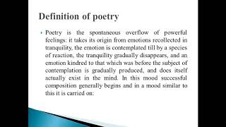 Lecture 24 Definition of Poetry amp Subject matter of Poetry Literary Criticism amp Theory [upl. by Euqinmod]