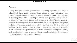 Dynamic Learning Style Prediction Method Based on a Pattern Recognition Technique [upl. by Pool]