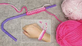 DIY Yarn Friendship Bracelets for Beginners using yarn and straw [upl. by Jerri]