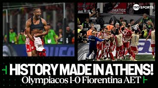 HISTORY IN ATHENS  Olympiacos beat Fiorentina in extra time to win first European trophy 🏆 UECL [upl. by Davies]